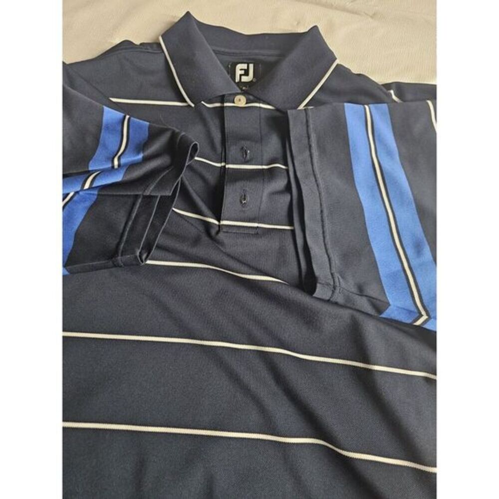 FootJoy Polo Shirt Mens Large Blue BlackGolf Striped Lago‎ Mar Country Club